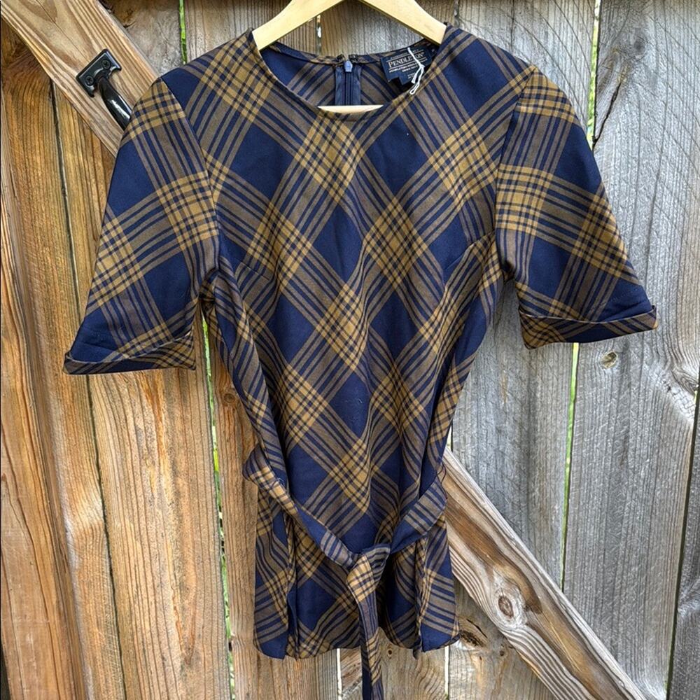 Pendleton Virgin Wool Classic Plaid Navy Blue Bel… - image 2